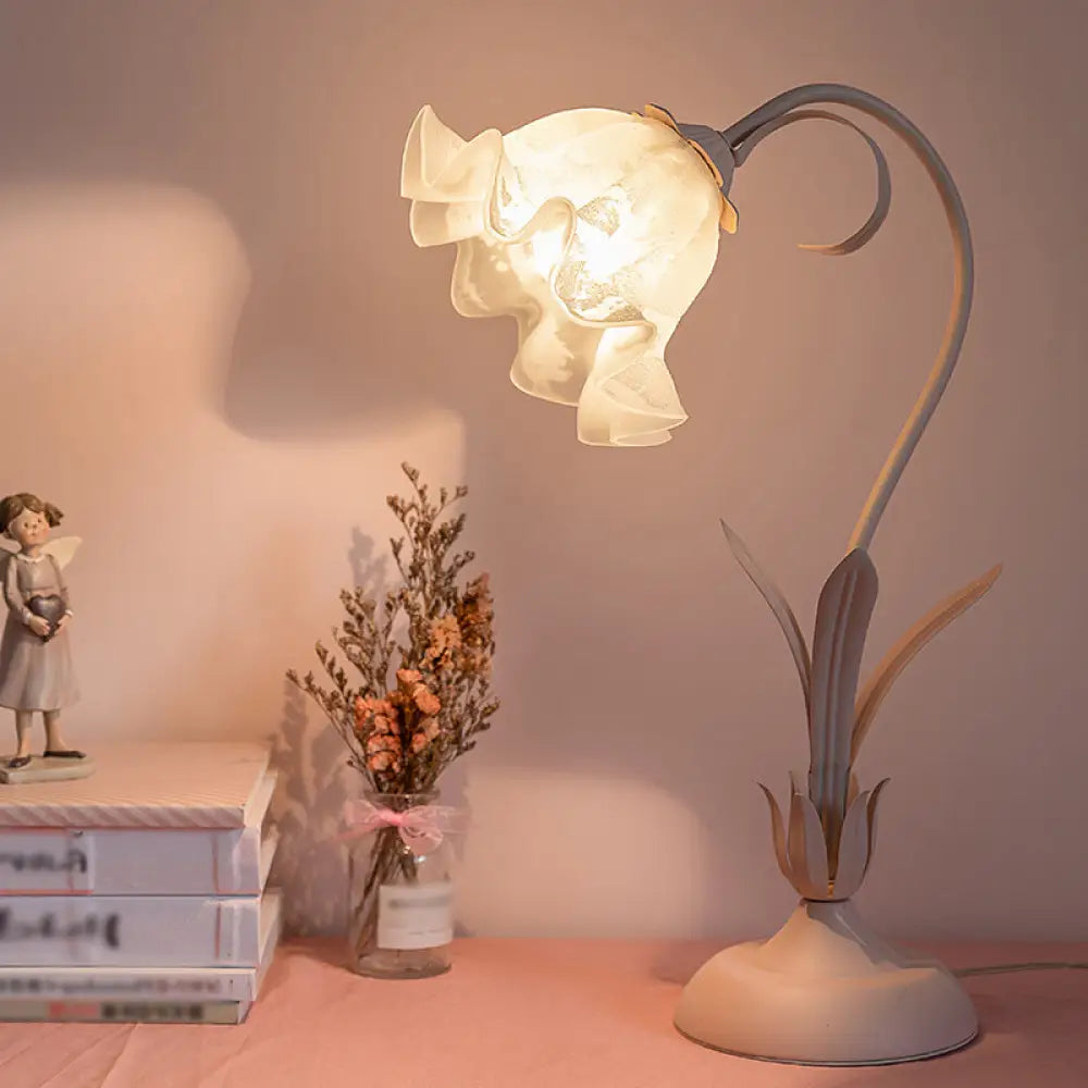 DecorBites™ Korean Opal Glass Pink Lily Table Lamp - Elegant Nightstand Light for Single Bedrooms