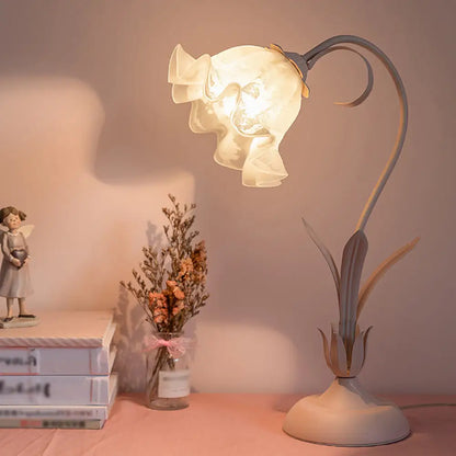 DecorBites™ Korean Opal Glass Pink Lily Table Lamp - Elegant Nightstand Light for Single Bedrooms