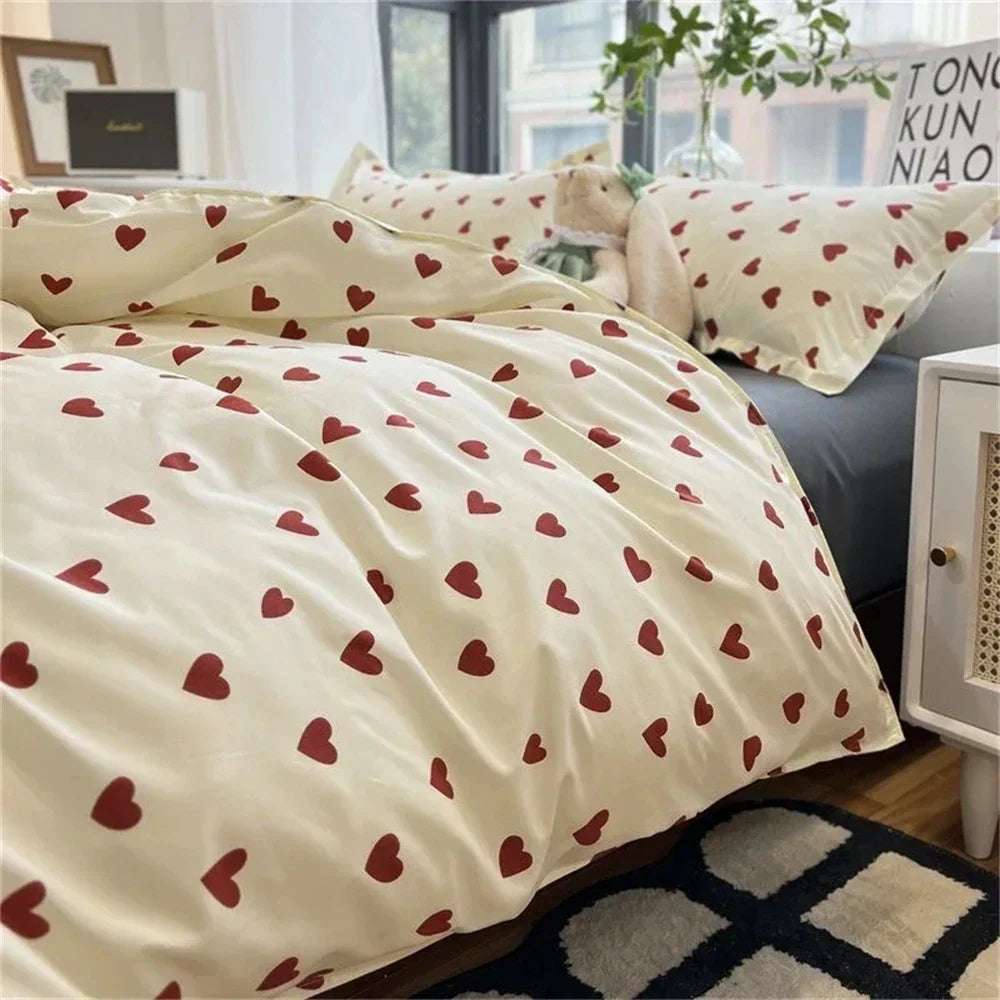 DecorBites™ Korean Style Heart Duvet Bedding Set - Twin to Queen Sizes