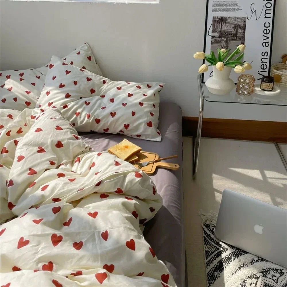 DecorBites™ Korean Style Heart Duvet Bedding Set - Twin to Queen Sizes