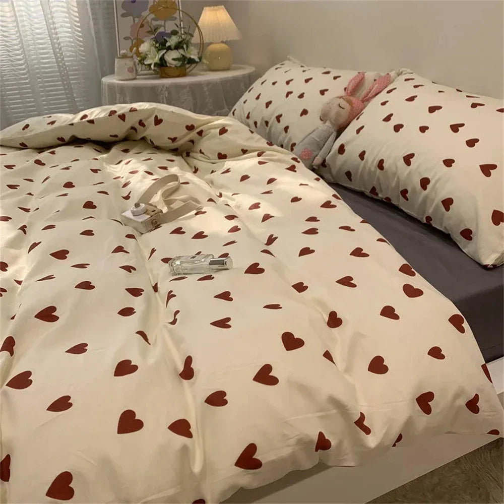 DecorBites™ Korean Style Heart Duvet Bedding Set - Twin to Queen Sizes