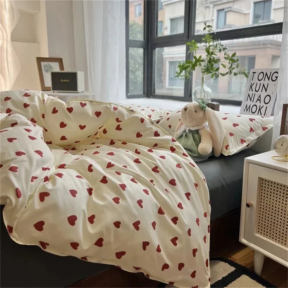 DecorBites™ Korean Style Heart Duvet Bedding Set - Twin to Queen Sizes
