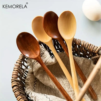 Korean style natural and dark brown wooden spoon set dining room