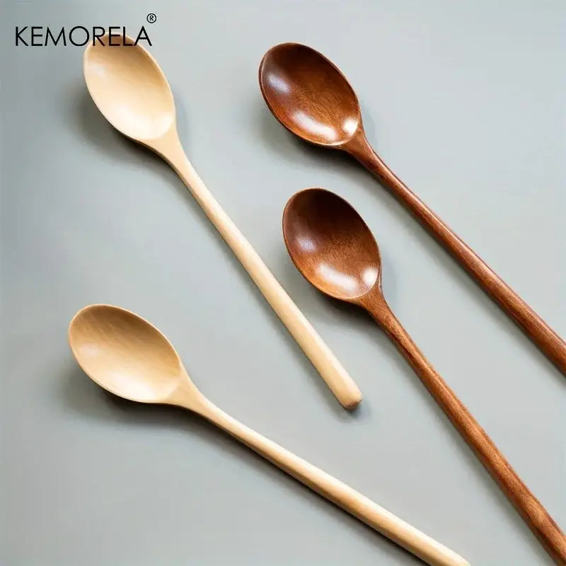 Korean style natural and dark brown wooden spoon set dining room