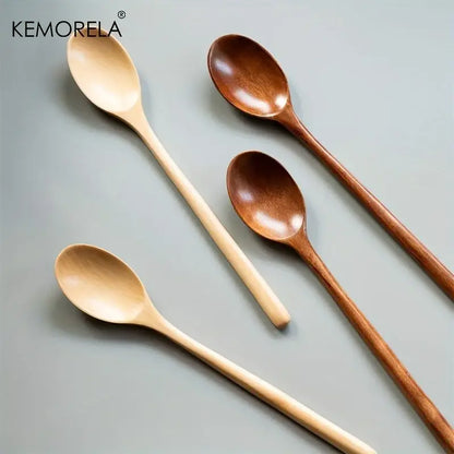 Korean style natural and dark brown wooden spoon set dining room