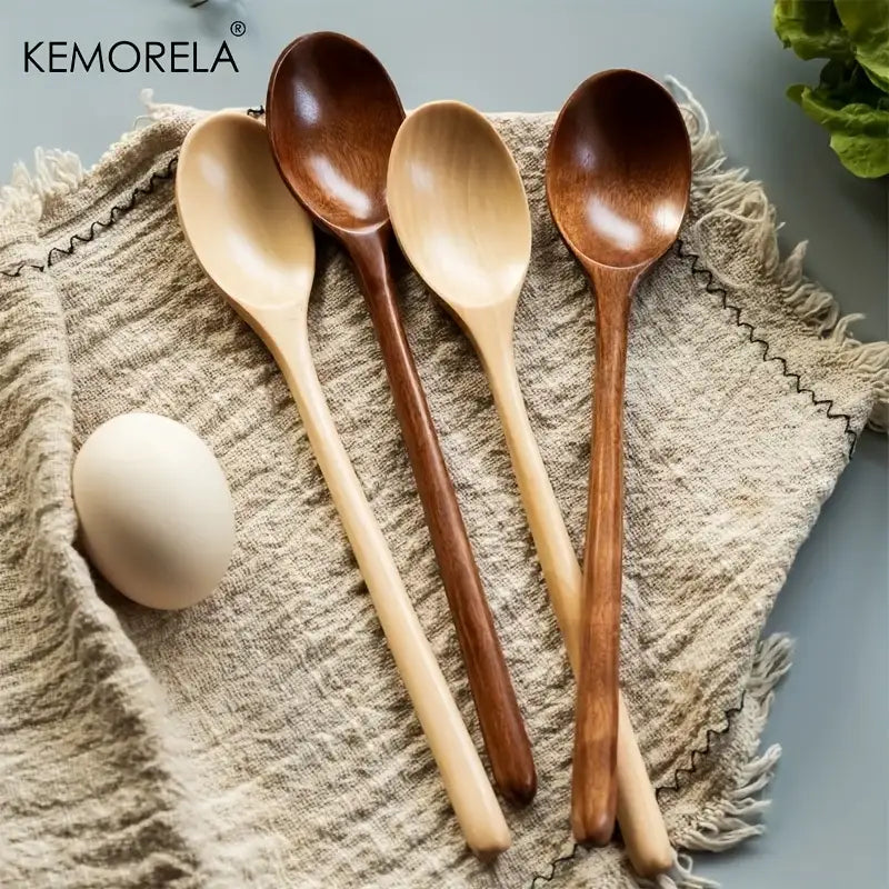 Korean style natural and dark brown wooden spoon set dining room