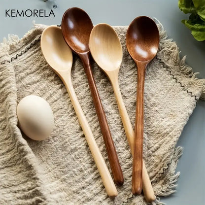 Korean style natural and dark brown wooden spoon set dining room