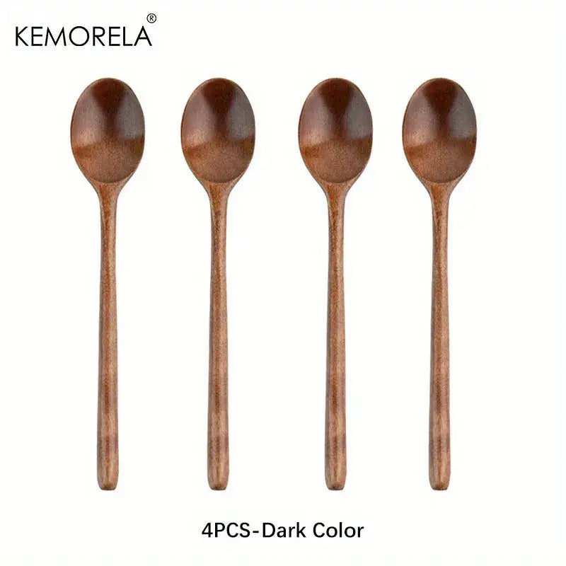 Korean style natural and dark brown wooden spoon set dining room