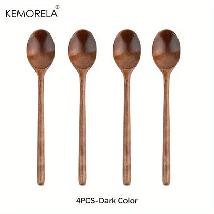 Korean style natural and dark brown wooden spoon set dining room