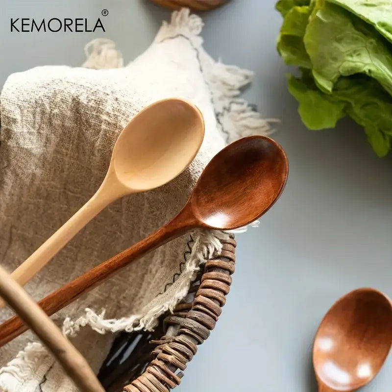 Korean style natural and dark brown wooden spoon set dining room