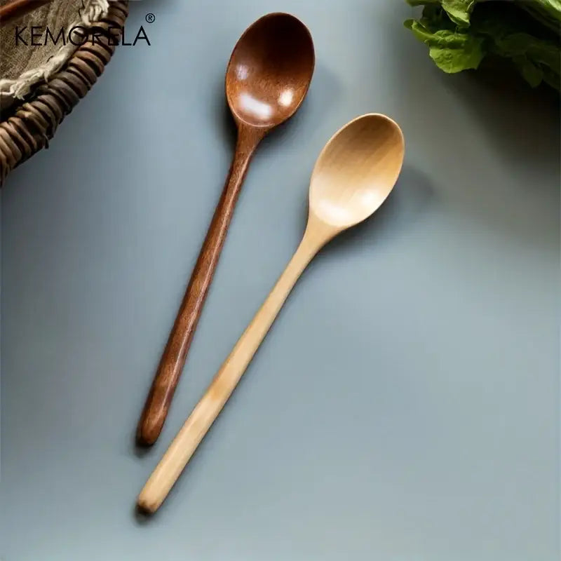 Korean style natural and dark brown wooden spoon set dining room