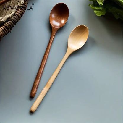 Korean style natural and dark brown wooden spoon set dining room