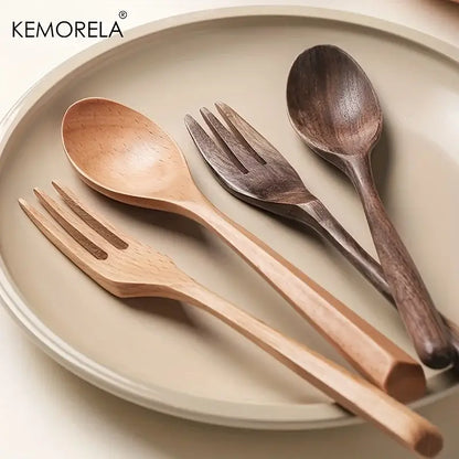 Korean style natural wooden fork and spoon set dining room tableware