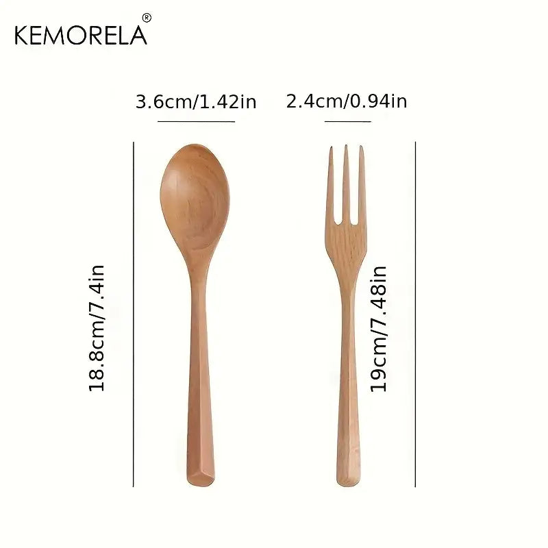 Korean style natural wooden fork and spoon set dining room tableware