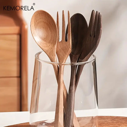 Korean style natural wooden fork and spoon set dining room tableware