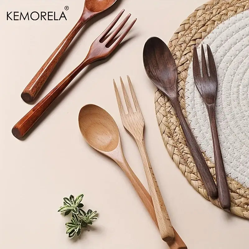 Korean style natural wooden fork and spoon set dining room tableware