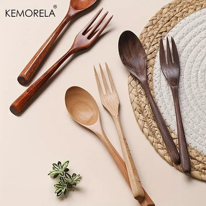 Korean style natural wooden fork and spoon set dining room tableware