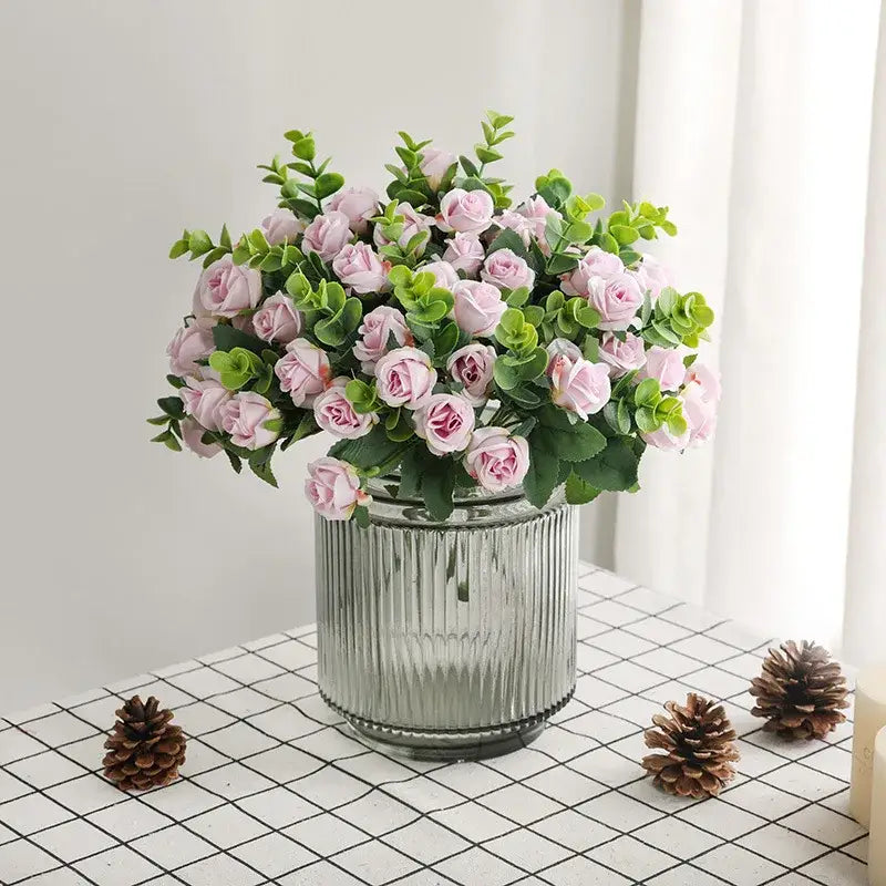 Korean style pink & white artificial roses bouquet living room decor