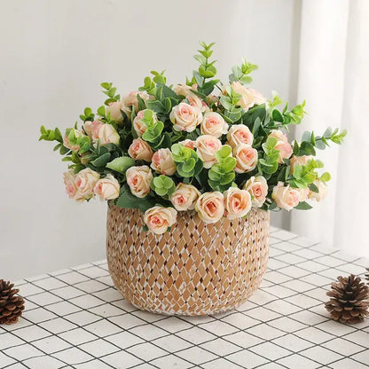 Korean style pink & white artificial roses bouquet living room decor