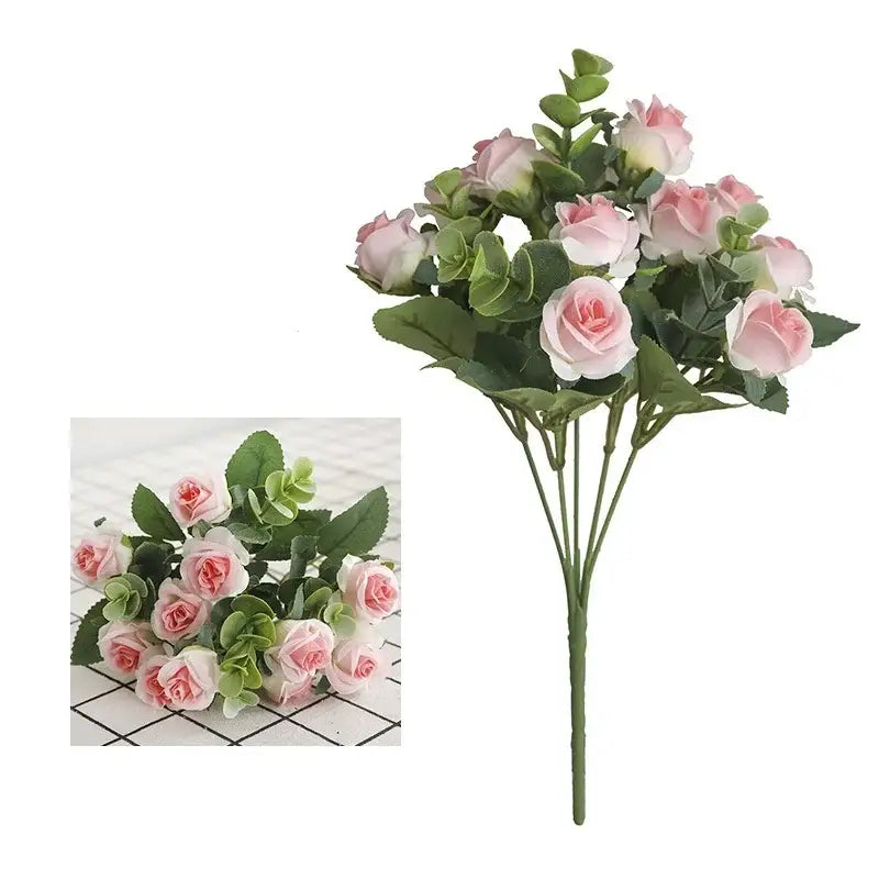 Korean style pink & white artificial roses bouquet living room decor