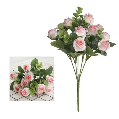 Korean style pink & white artificial roses bouquet living room decor