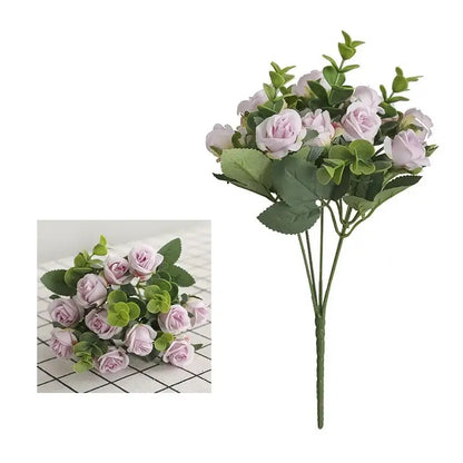 Korean style pink & white artificial roses bouquet living room decor