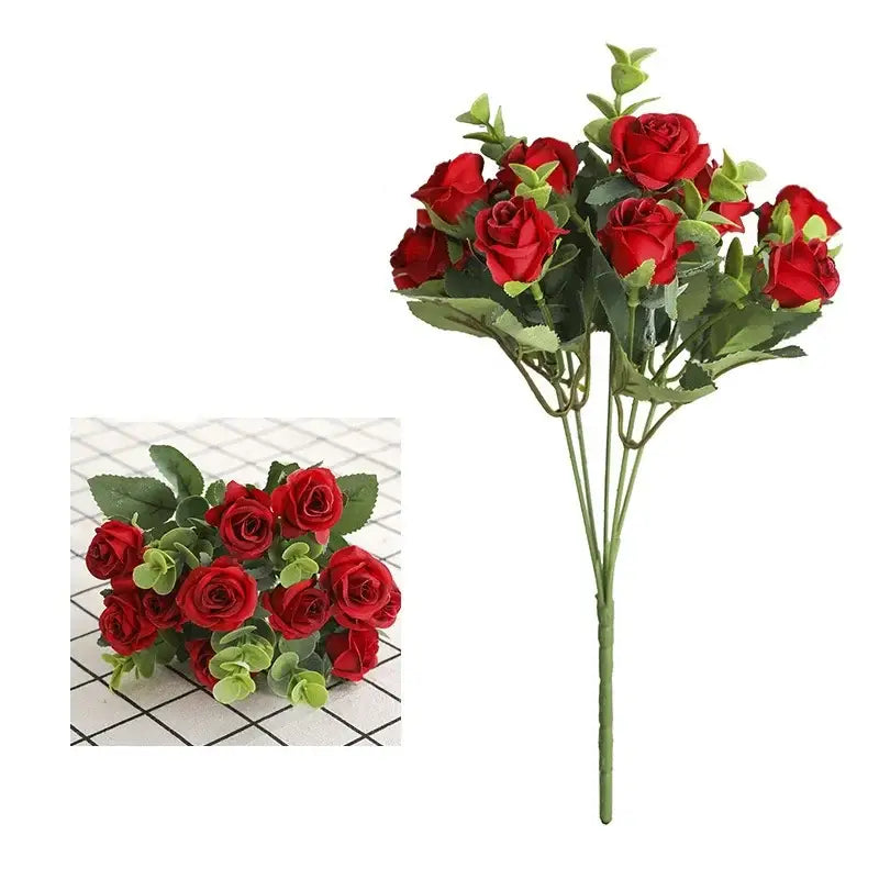 Korean style pink & white artificial roses bouquet living room decor
