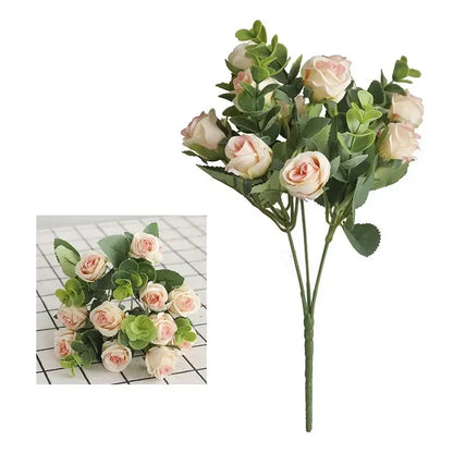 Korean style pink & white artificial roses bouquet living room decor