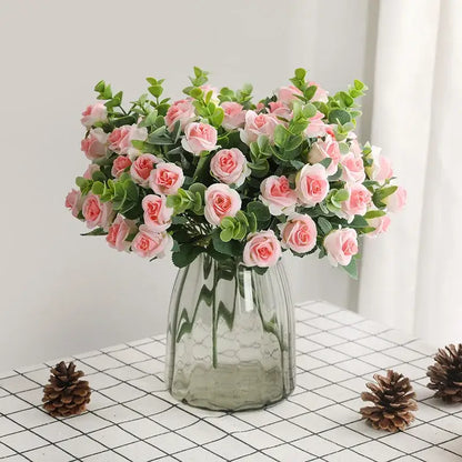 Korean style pink & white artificial roses bouquet living room decor