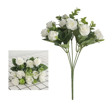 Korean style pink & white artificial roses bouquet living room decor