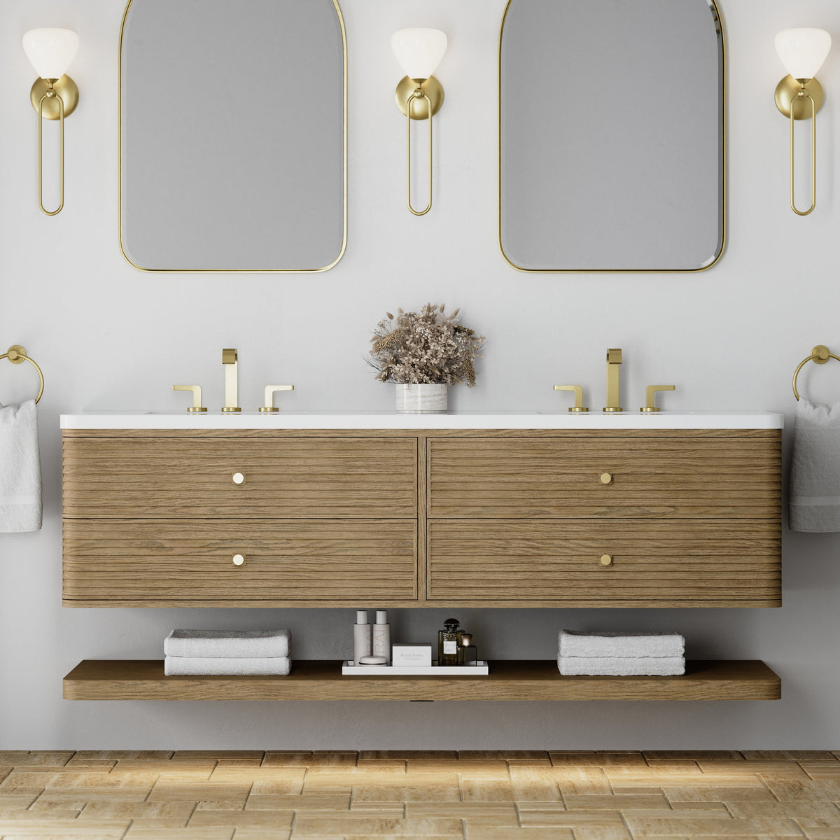 James Martin Allamari 72" Floating Double Bathroom Vanity, Dune Mist