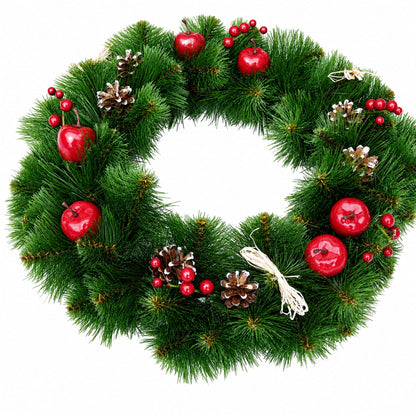 Ukrainian Christmas Wreath with Frosted Straw Bows, Apples & Pine Cones 20 Inches