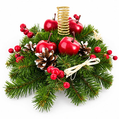 Ukrainian Candle Holder Decoration with Straw Bow, Apples & Pine Cones 16 Inches