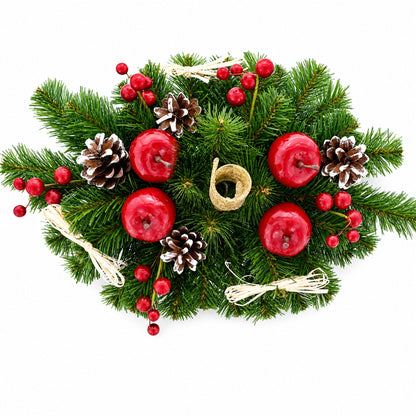 Ukrainian Candle Holder Decoration with Straw Bow, Apples & Pine Cones 16 Inches