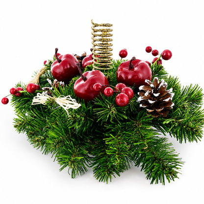 Ukrainian Candle Holder Decoration with Straw Bow, Apples & Pine Cones 16 Inches