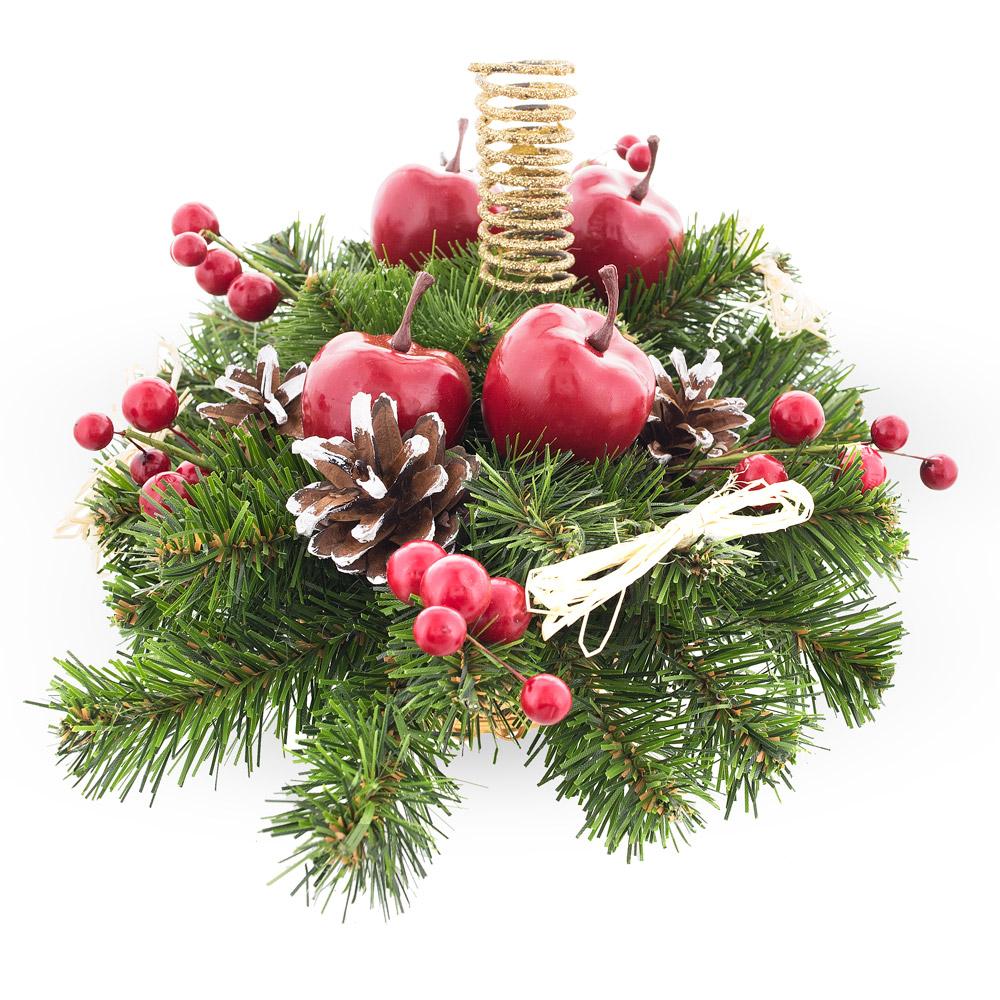Ukrainian Candle Holder Decoration with Straw Bow, Apples & Pine Cones 16 Inches
