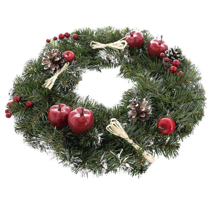 Ukrainian Christmas Wreath w. Frosted Straw Bows, Apples & Pine Cones 16 Inches