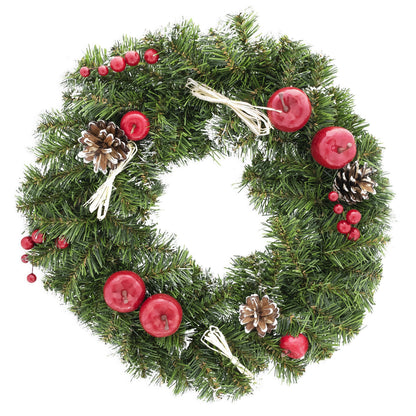 Ukrainian Christmas Wreath w. Frosted Straw Bows, Apples & Pine Cones 16 Inches