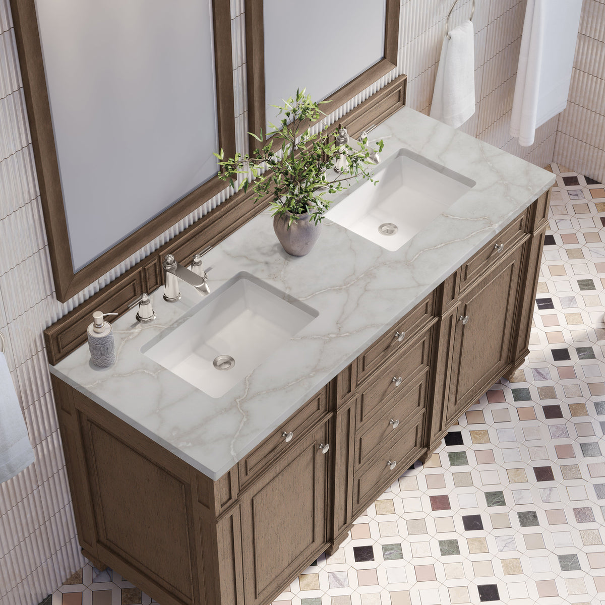 James Martin Bristol 60" Double Bathroom Vanity, Whitewashed Walnut