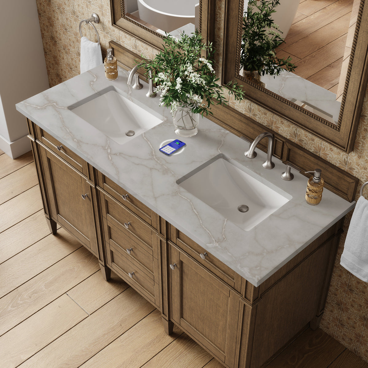James Martin Brittany 60" Double Bathroom Vanity, Saddle Brown