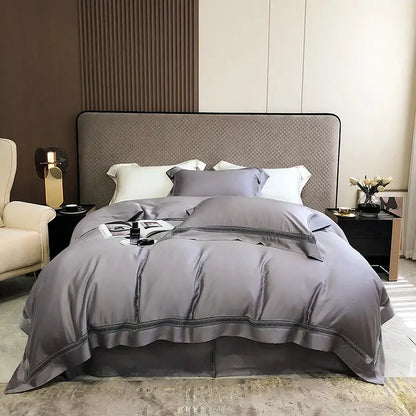Lace trim eucalyptus lyocell luxury bedding set bedroom white satin