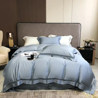 Lace trim eucalyptus lyocell luxury bedding set bedroom white satin