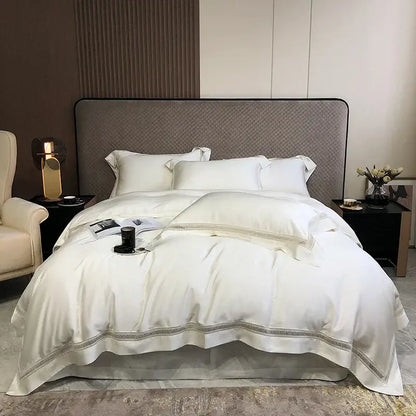 Lace trim eucalyptus lyocell luxury bedding set bedroom white satin