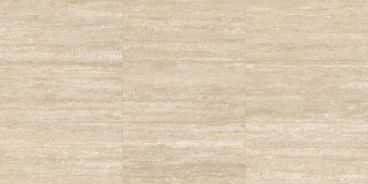 Trail Vein Cut Beige Bullnose Travertine Look Porcelain Moldings 3x24