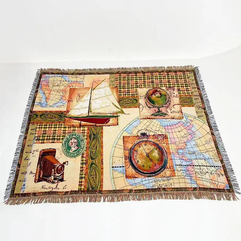 Landscape fringed jacquard sofa blanket living room throw