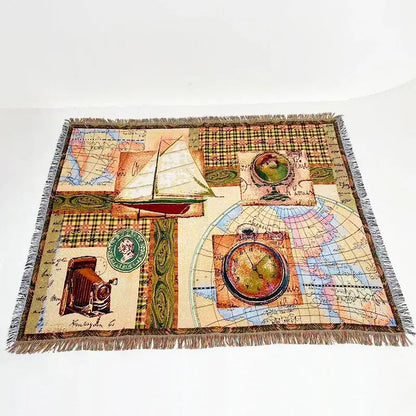 Landscape fringed jacquard sofa blanket living room throw