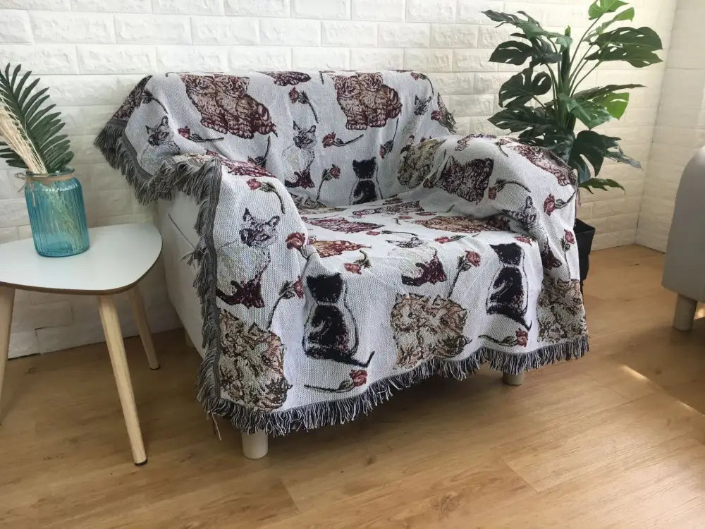 Landscape fringed jacquard sofa blanket living room throw