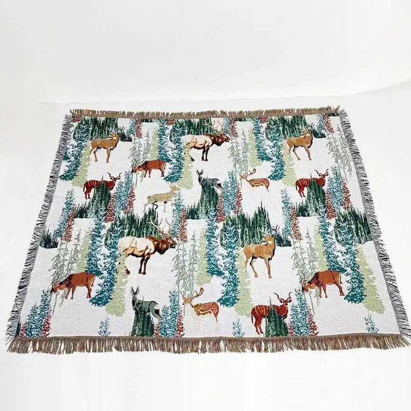 Landscape fringed jacquard sofa blanket living room throw