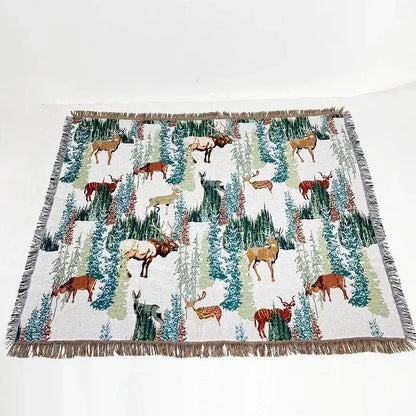 Landscape fringed jacquard sofa blanket living room throw