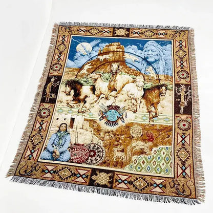 Landscape fringed jacquard sofa blanket living room throw